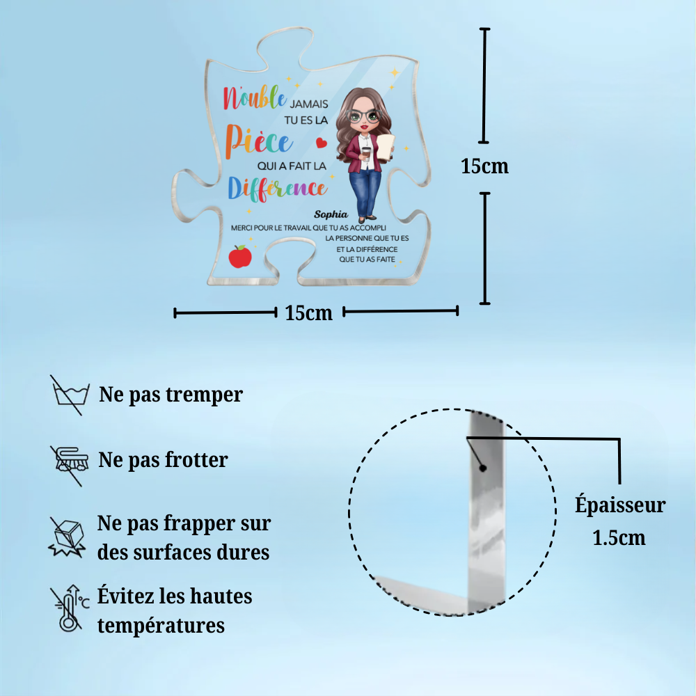 Plaque acrylique avec puzzle – Cadeau personnalisé pour enseignante
