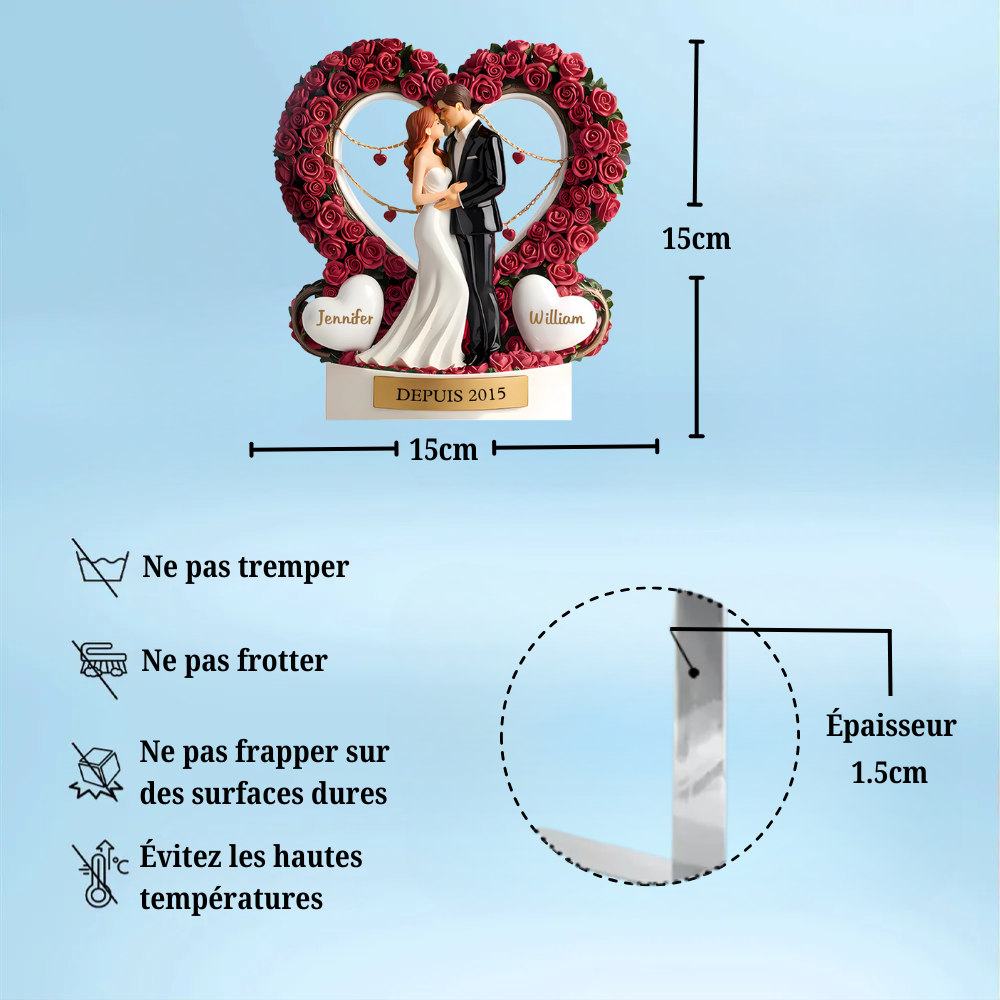 Mariage – Plaque en acrylique personnalisée avec prénoms, cadeau pour couple marié