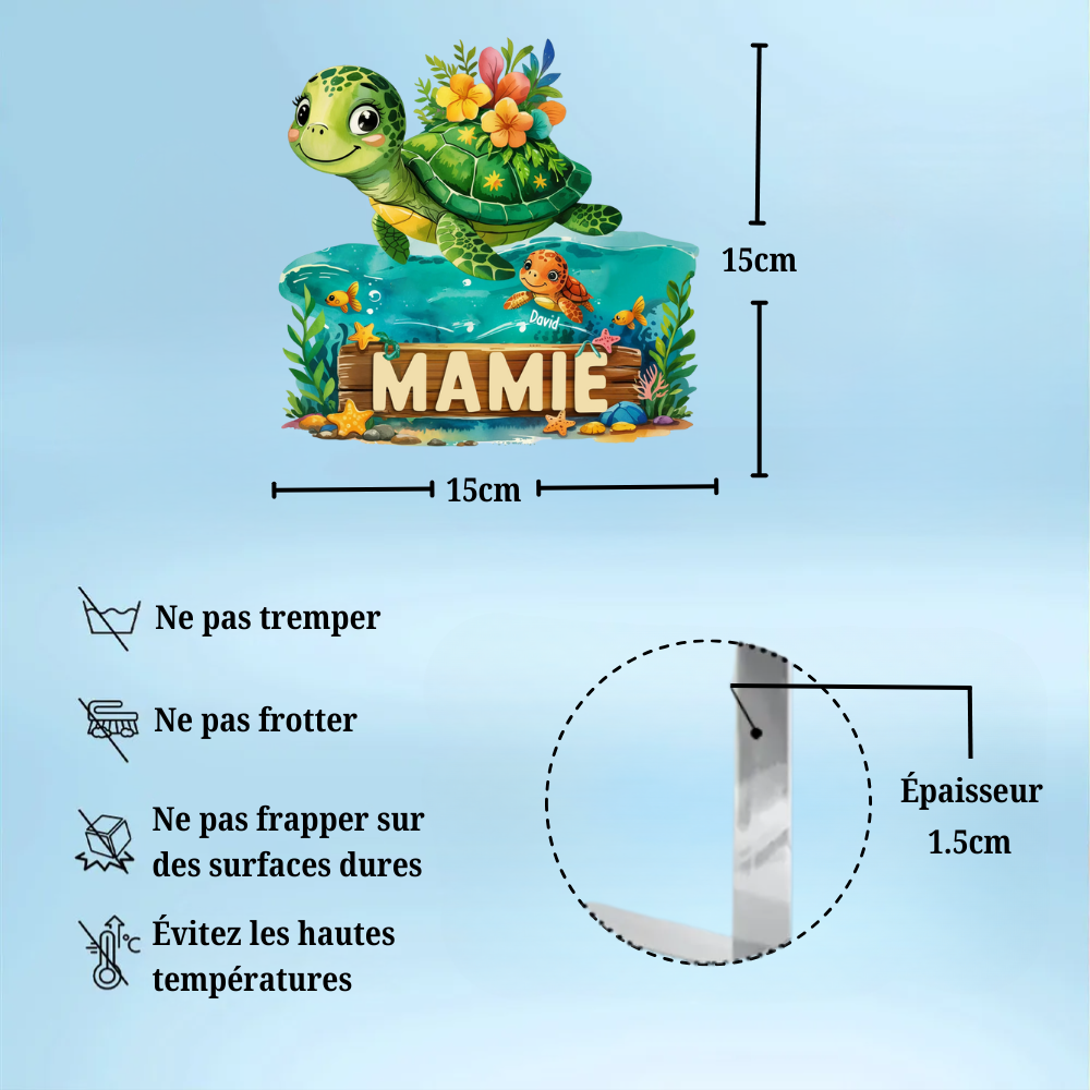 Tableau en acrylique personnalisé avec tortues – Cadeau pour Mamie