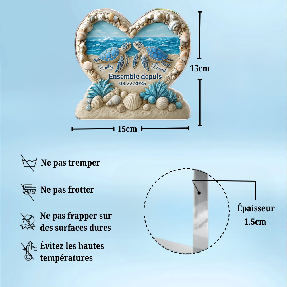 Plaque acrylique personnalisée avec tortues – Cadeau pour couple