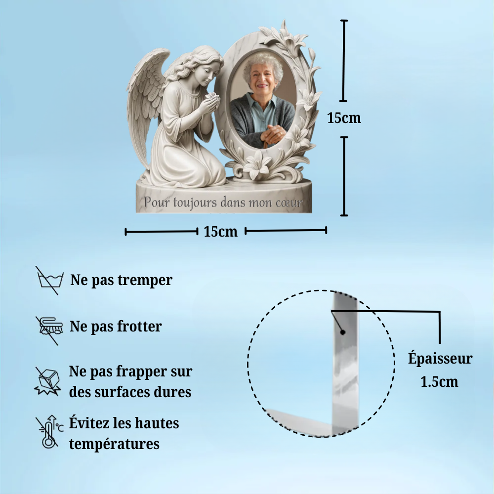 Plaque acrylique avec photo et motif d’ange – Cadeau de deuil