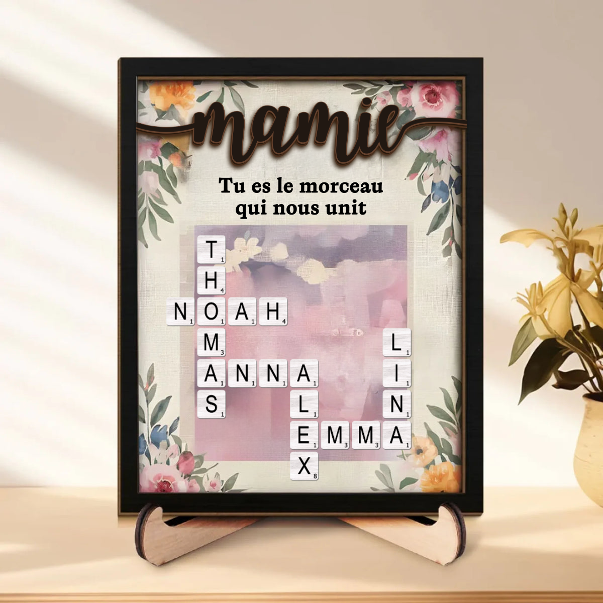 Plaque en bois personnalisée avec mots croisés