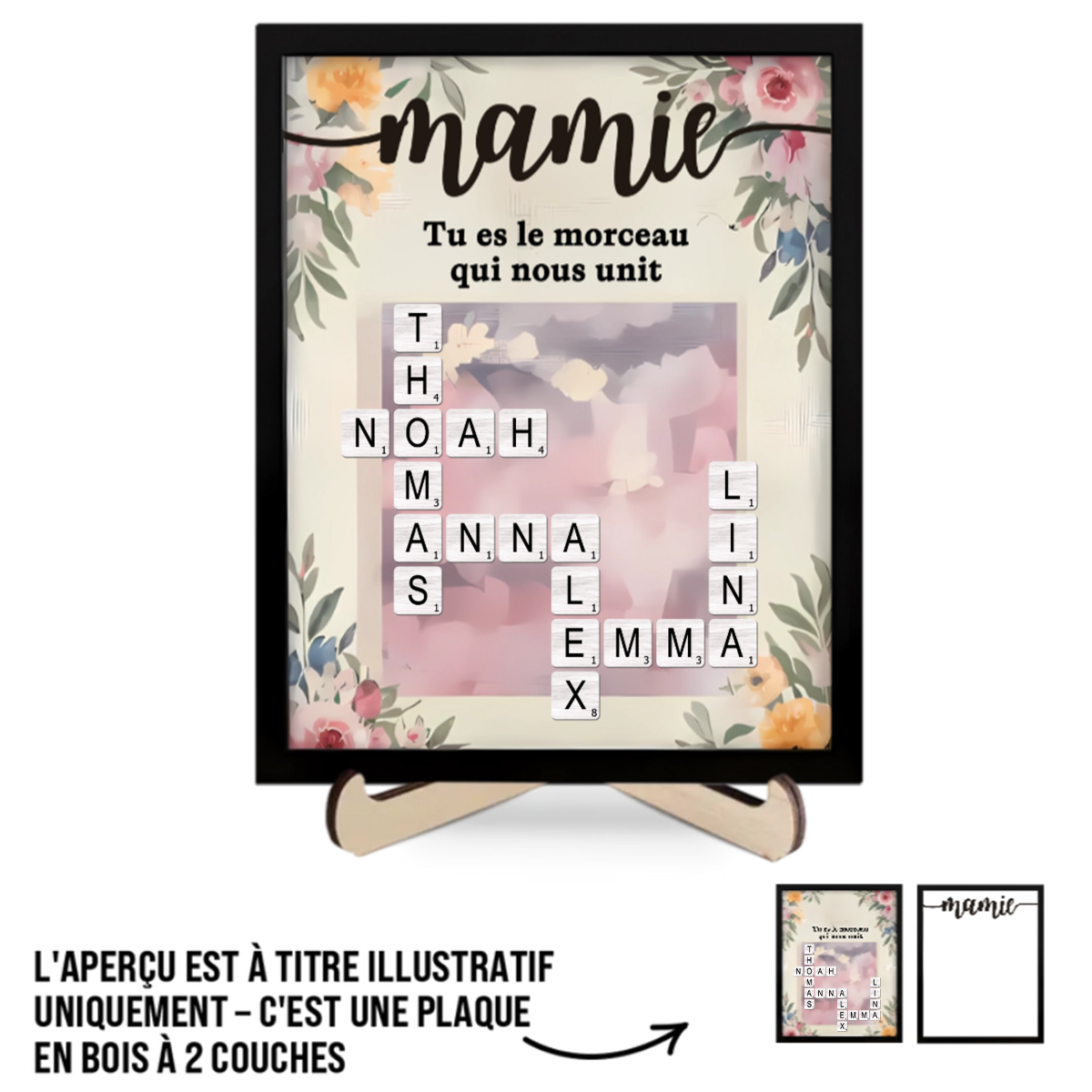 Plaque en bois personnalisée avec mots croisés