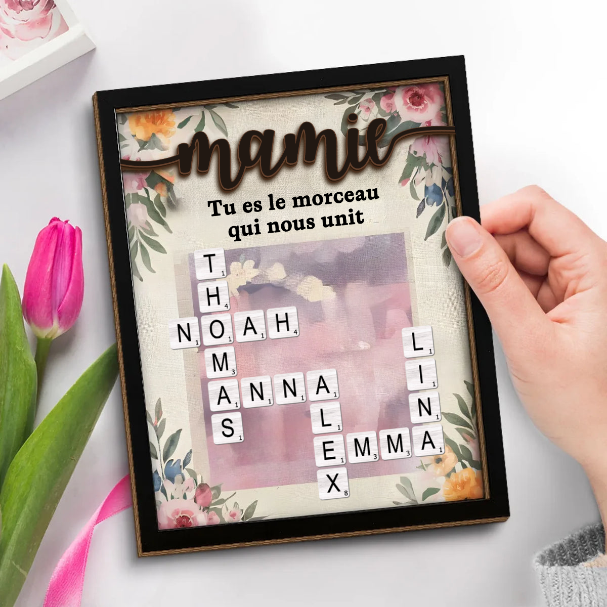 Plaque en bois personnalisée avec mots croisés