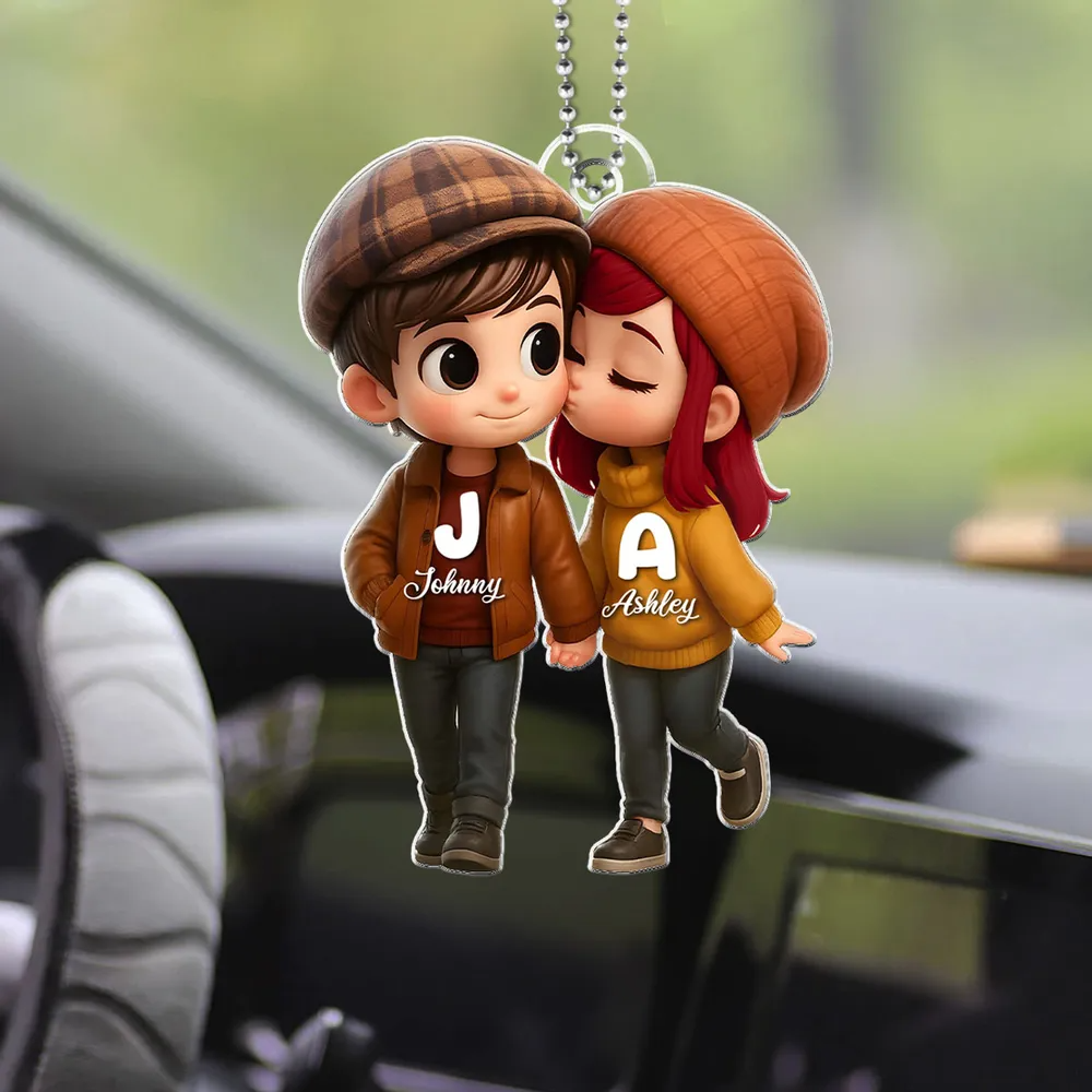 Couple d’automne – Porte-clés en acrylique personnalisé avec prénoms, cadeau pour couple