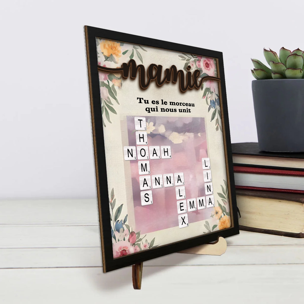 Plaque en bois personnalisée avec mots croisés