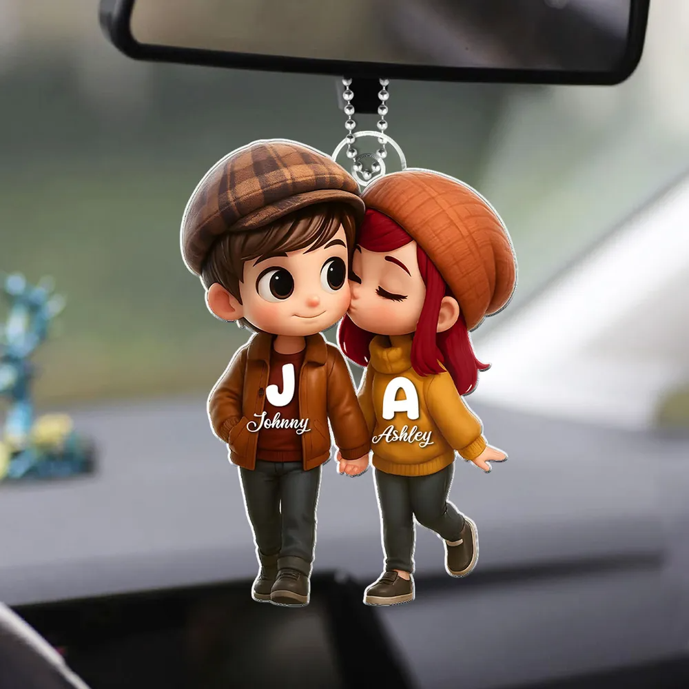 Couple d’automne – Porte-clés en acrylique personnalisé avec prénoms, cadeau pour couple