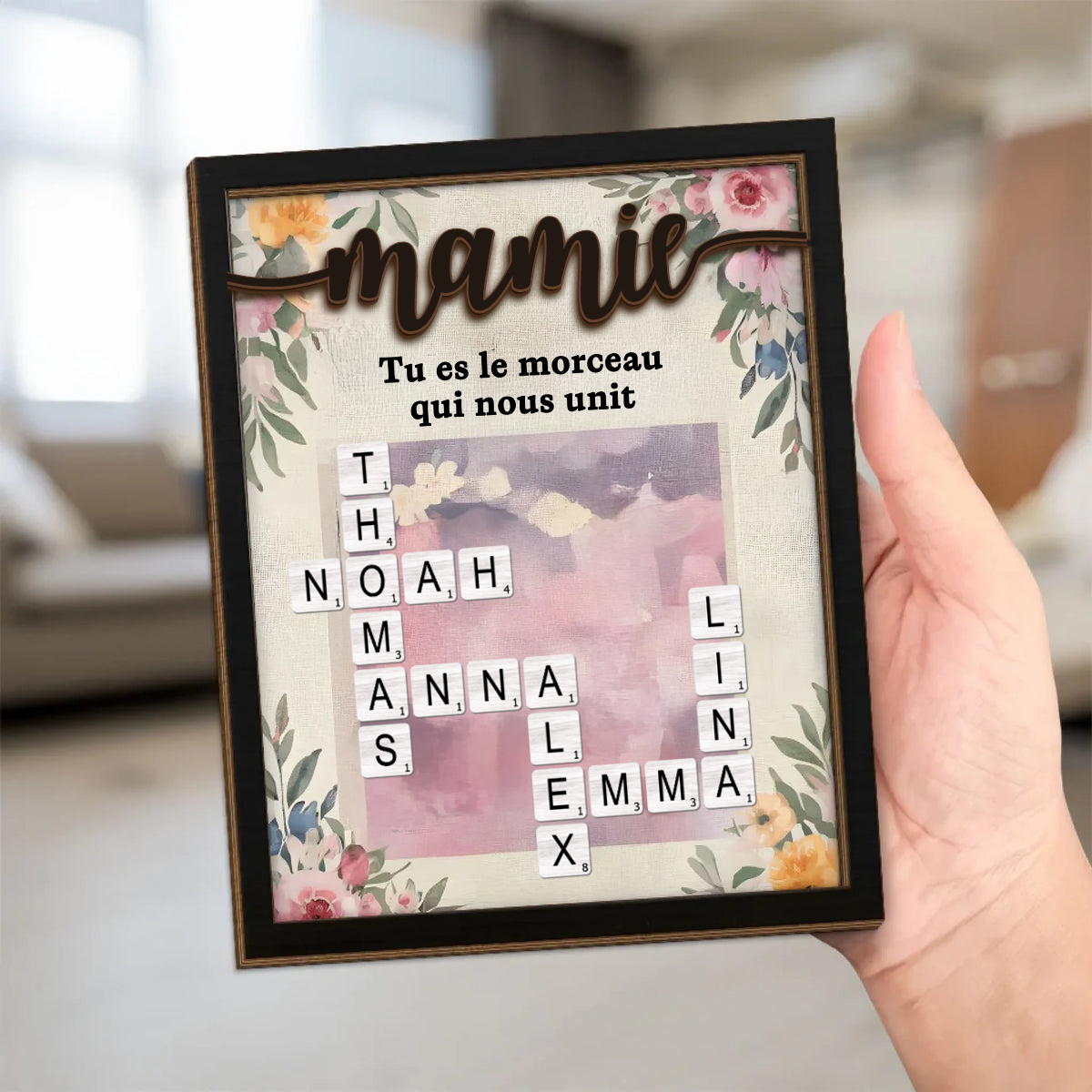 Plaque en bois personnalisée avec mots croisés