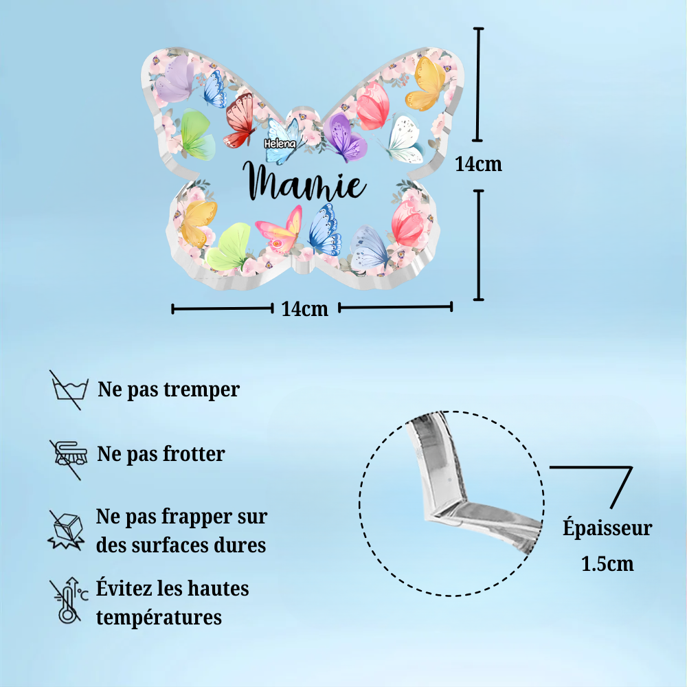 Plaque en acrylique personnalisée avec des papillons – Cadeau pour Mamie