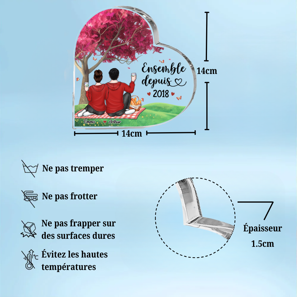 Cœur en acrylique « Ensemble depuis… » avec thème pique-nique – Cadeau pour couple