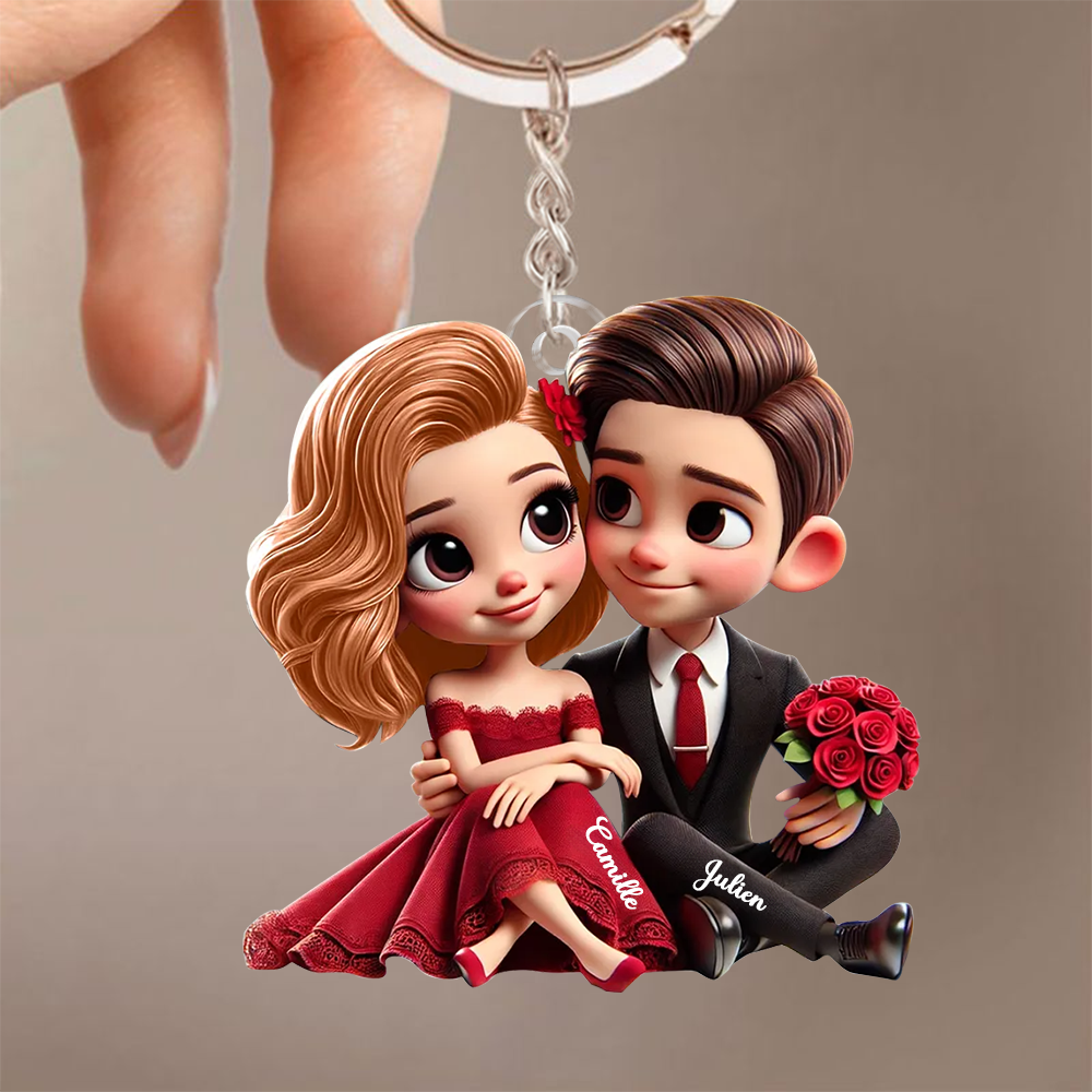 Couple – Porte-clés en acrylique avec noms, cadeau pour couple