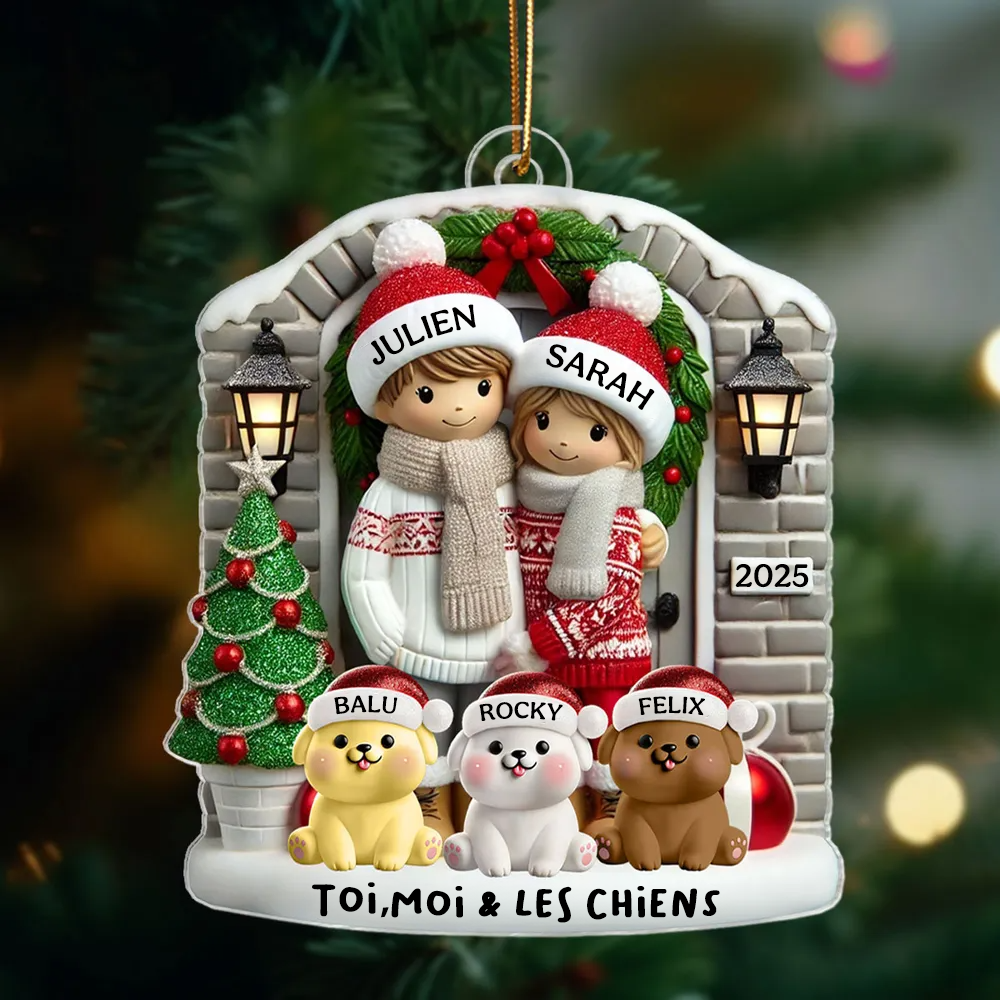 Ornement de Noël personnalisé pour couple avec animal de compagnie en option (chien ou chat)