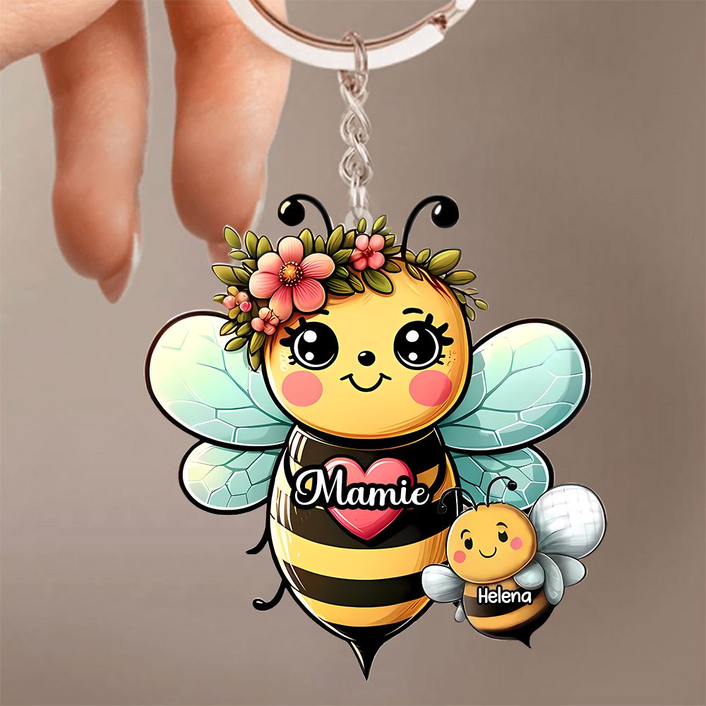Abeilles – Porte-clés en acrylique personnalisé pour Mamie et Maman