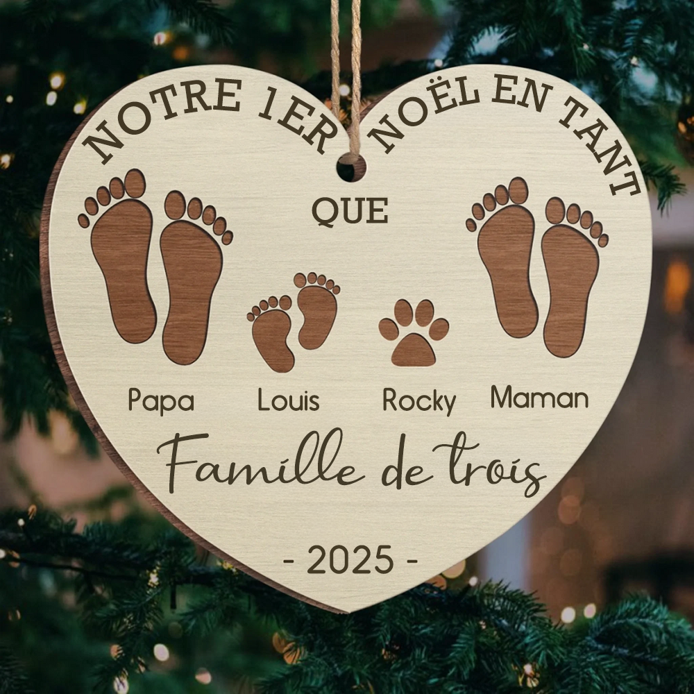 Notre Premier Noël en Famille de ... – Ornement en Bois Personnalisé avec Empreintes