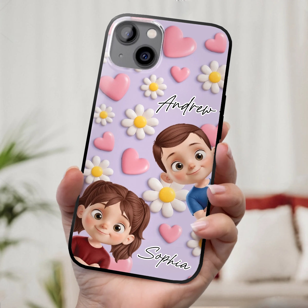 Coque de téléphone en silicone avec enfants Coque de téléphone personnalisée pour iPhone et Samsung Cadeau pour mamie et maman