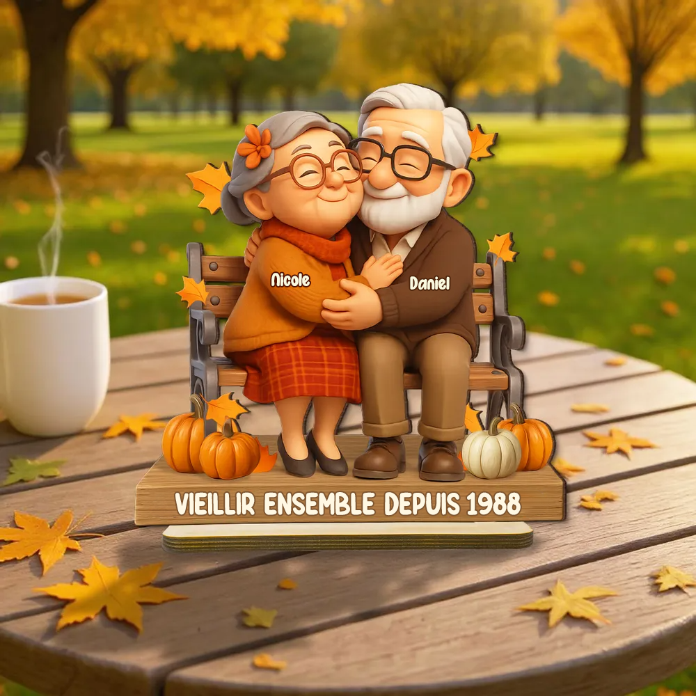 Plaque en bois personnalisée pour couple âgé avec noms et texte