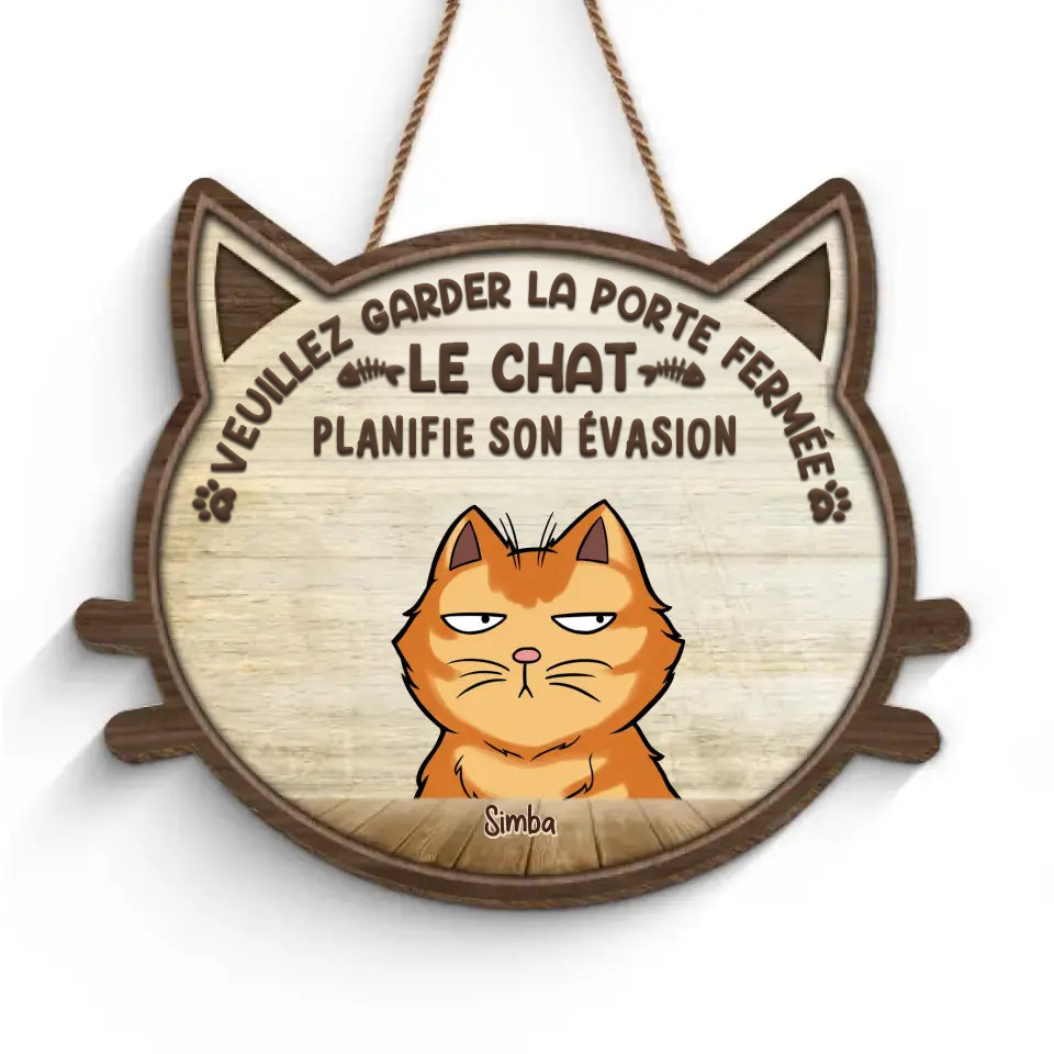 Panneau en bois personnalisé avec décoration de chats pour porte