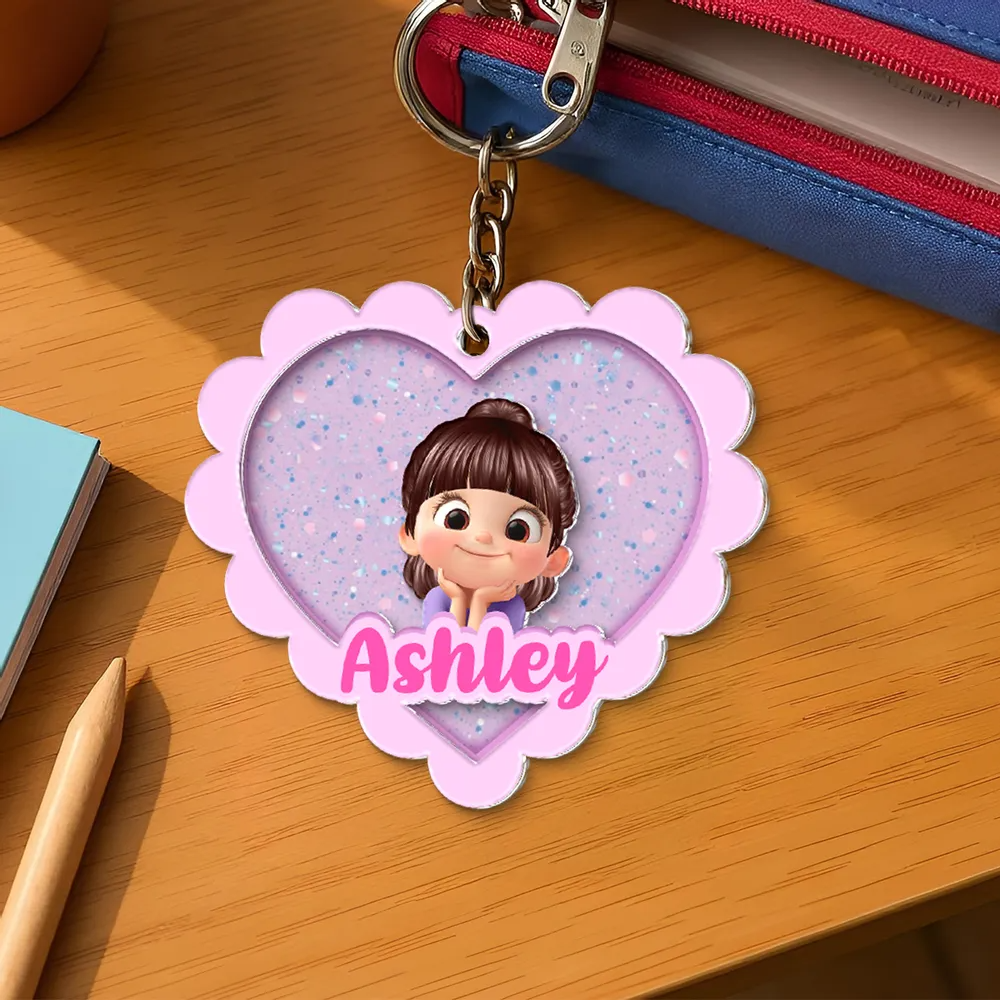 Porte-clés en acrylique avec cœur et nom – Cadeau pour enfants
