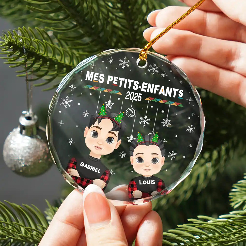 Pendentif en verre personnalisé avec 1 à 10 enfants Décoration de Noël pour grand-mère et grand-père