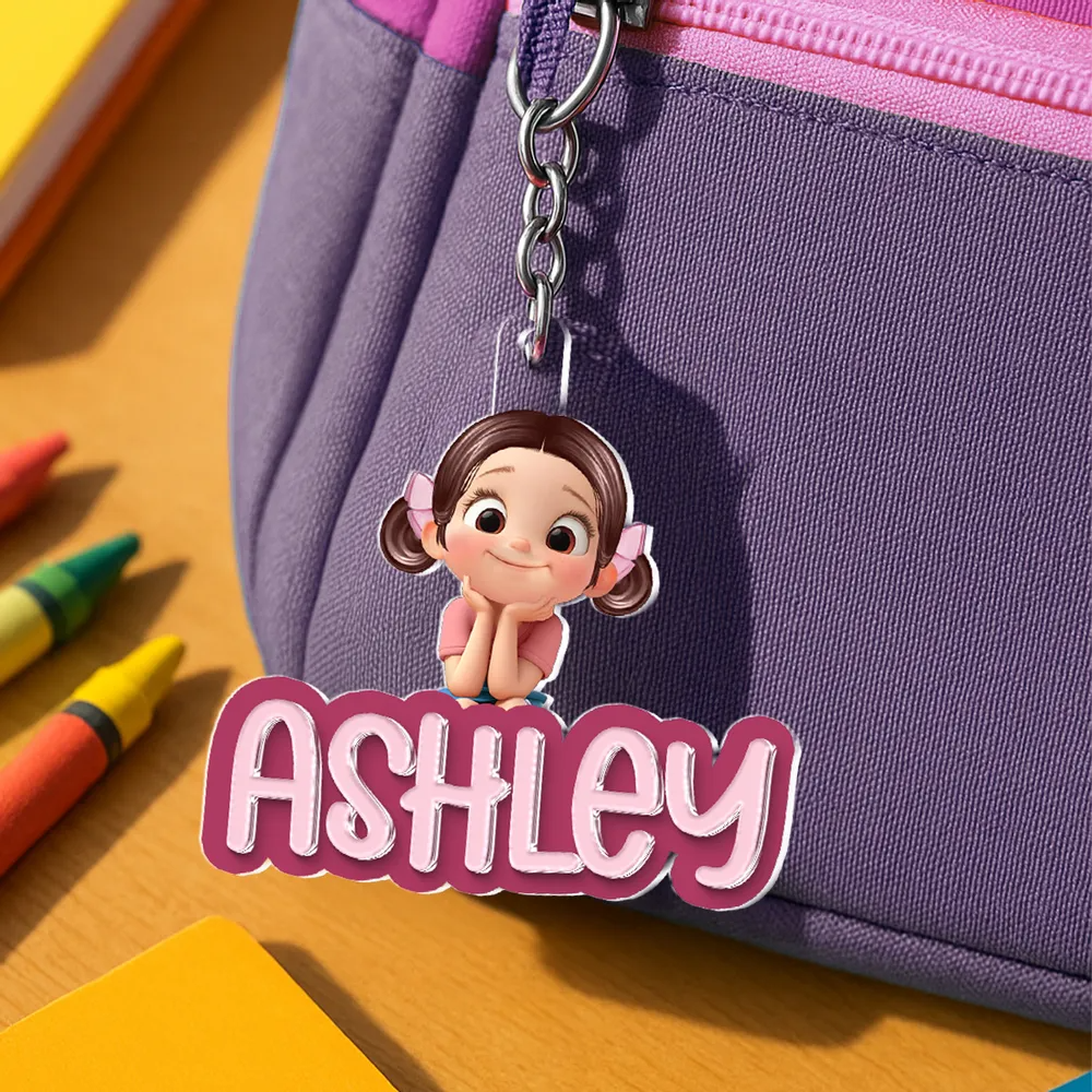 Porte-clés en acrylique personnalisé avec enfant et prénom – Cadeau pour enfants et maman