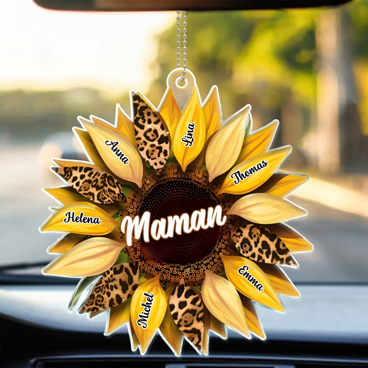 Tournesol – Pendentif de rétroviseur personnalisé en acrylique