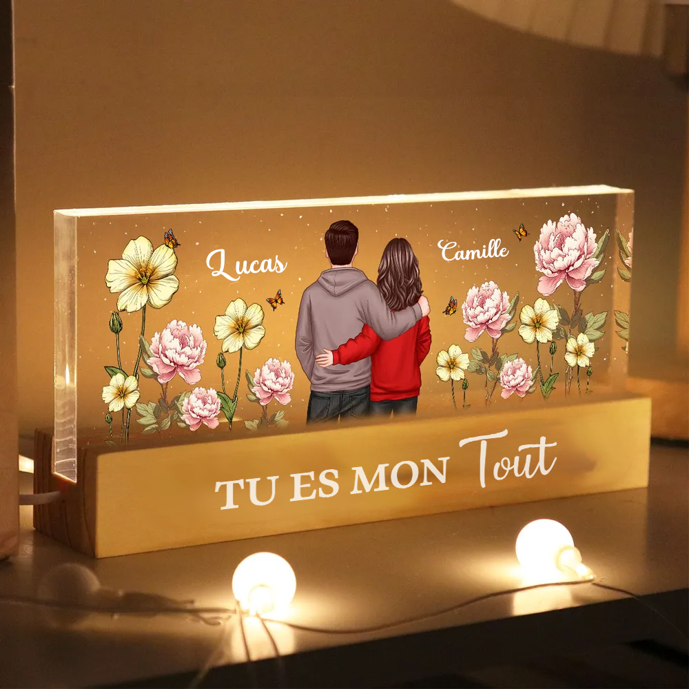 Homme & Femme Lampe de nuit LED personnalisée avec fleurs de naissance Cadeau pour couples