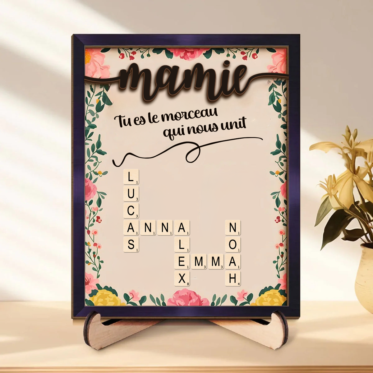 Tu es la pièce – Plaque en bois personnalisée avec mots croisés