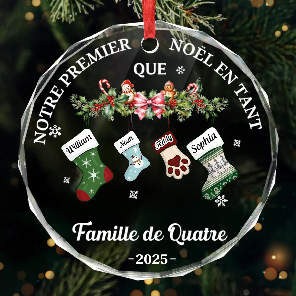 Premier Noël en famille... Ornement en verre personnalisé Décoration de Noël