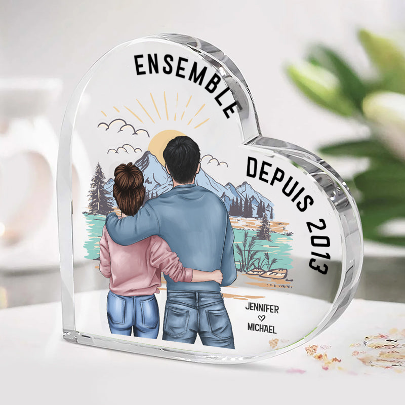 Cœur en acrylique avec couple et prénoms « ensemble depuis… » – Cadeau pour couple