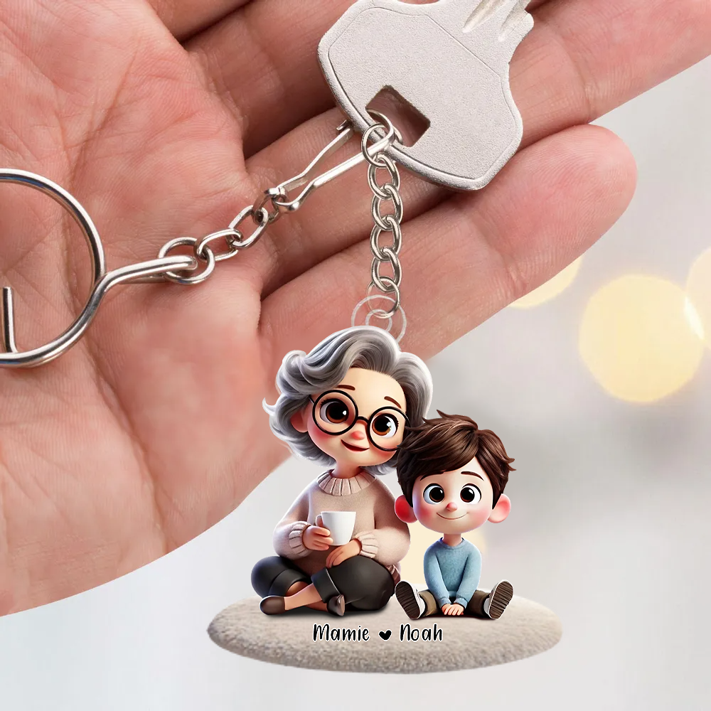 Porte-clés en acrylique personnalisé « Grand-mère et petit-enfant »