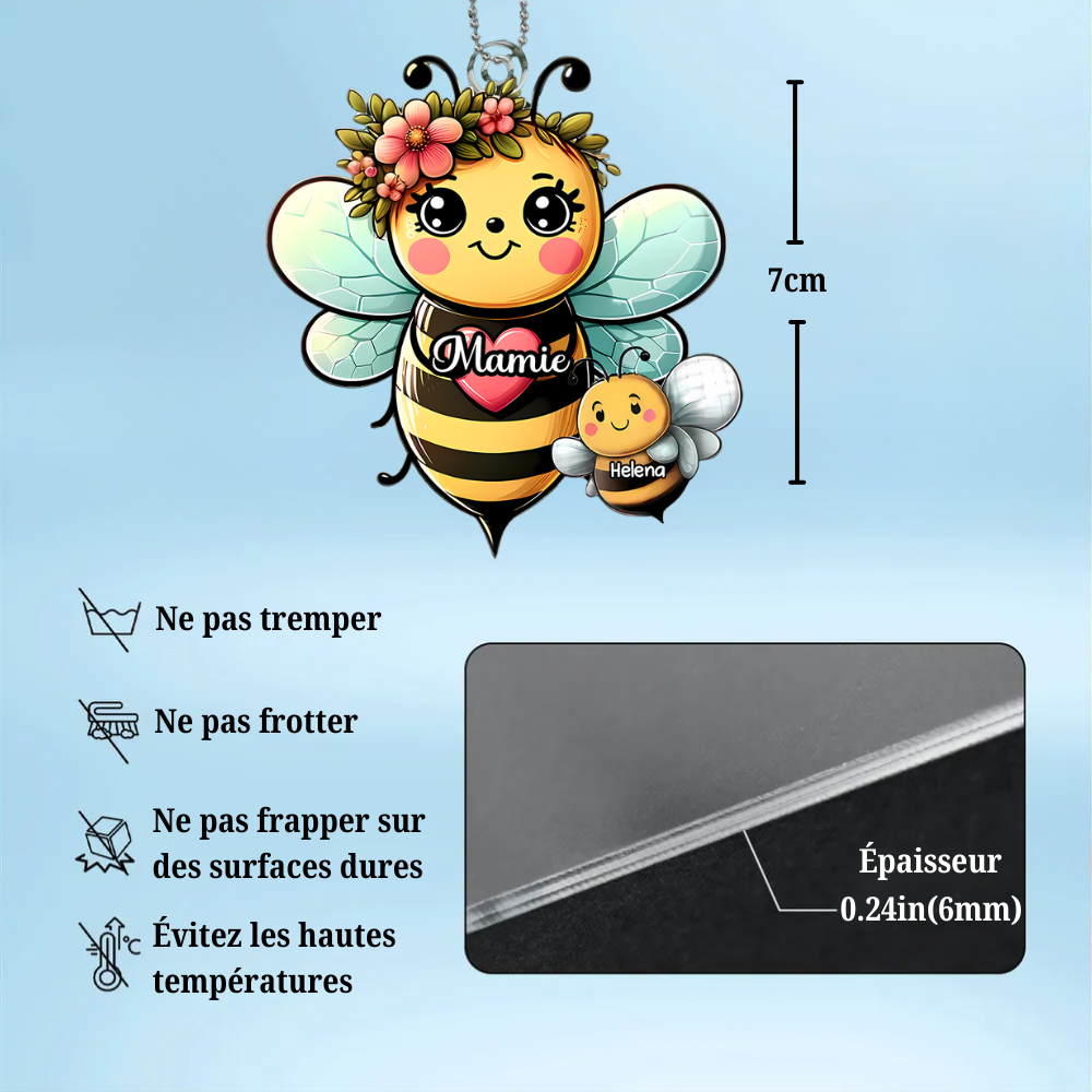 Abeilles – Porte-clés en acrylique personnalisé pour Mamie et Maman