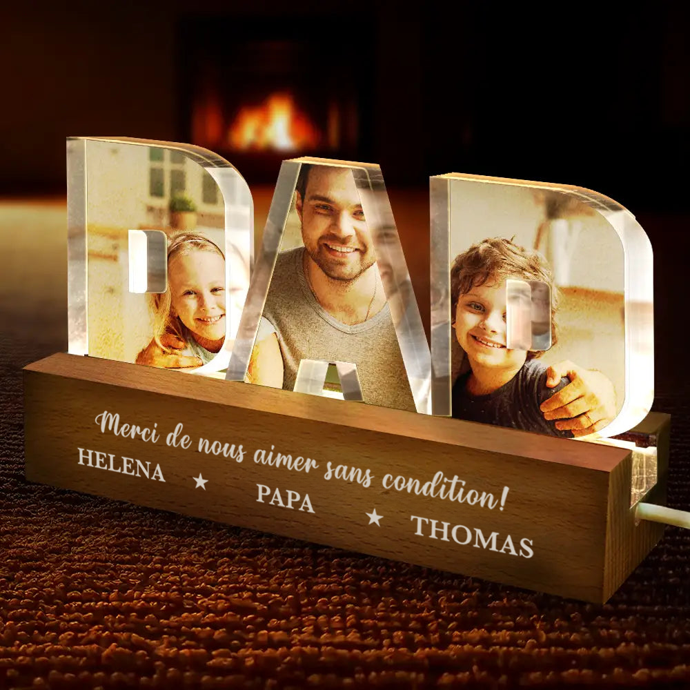 Veilleuse LED "PAPA" personnalisée avec photos – Cadeau pour papa