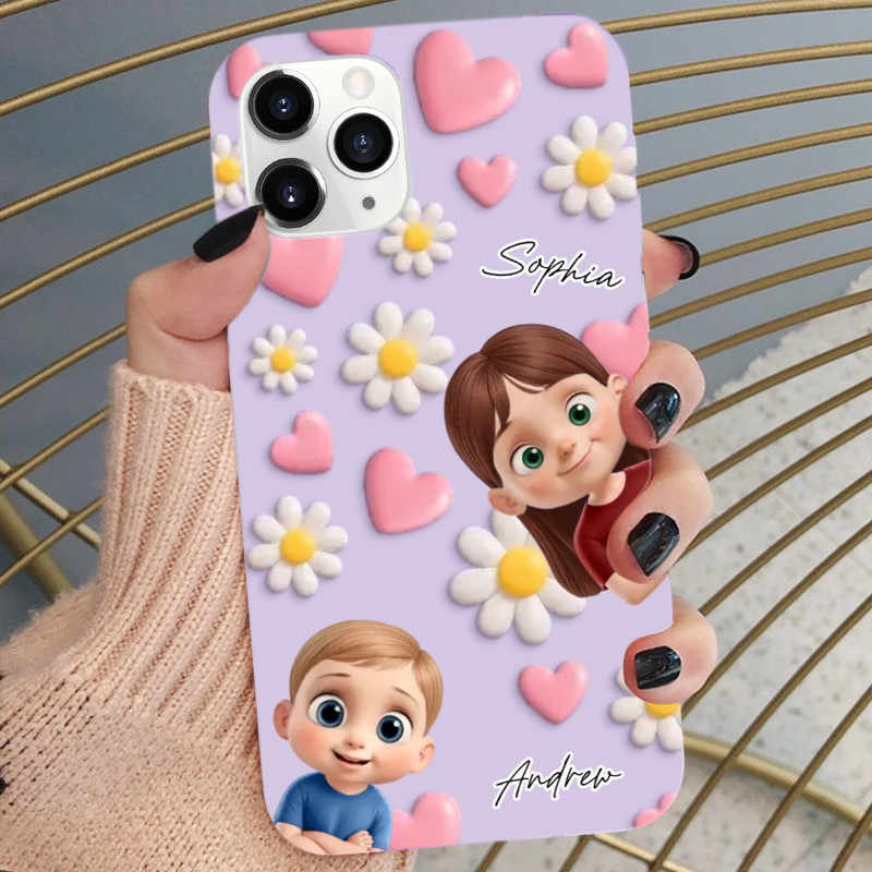 Coque de téléphone en silicone avec enfants Coque de téléphone personnalisée pour iPhone et Samsung Cadeau pour mamie et maman