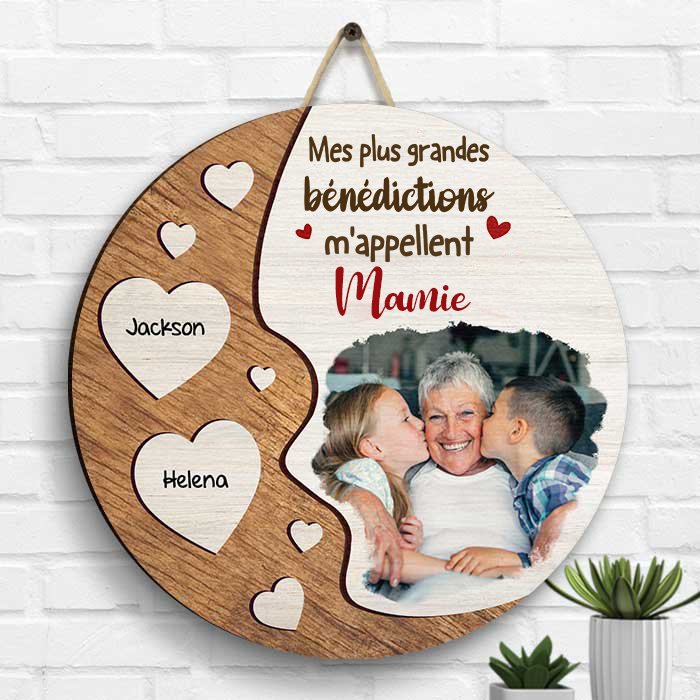 Pancarte en bois personnalisé avec photo et prénom – cadeau pour mamie