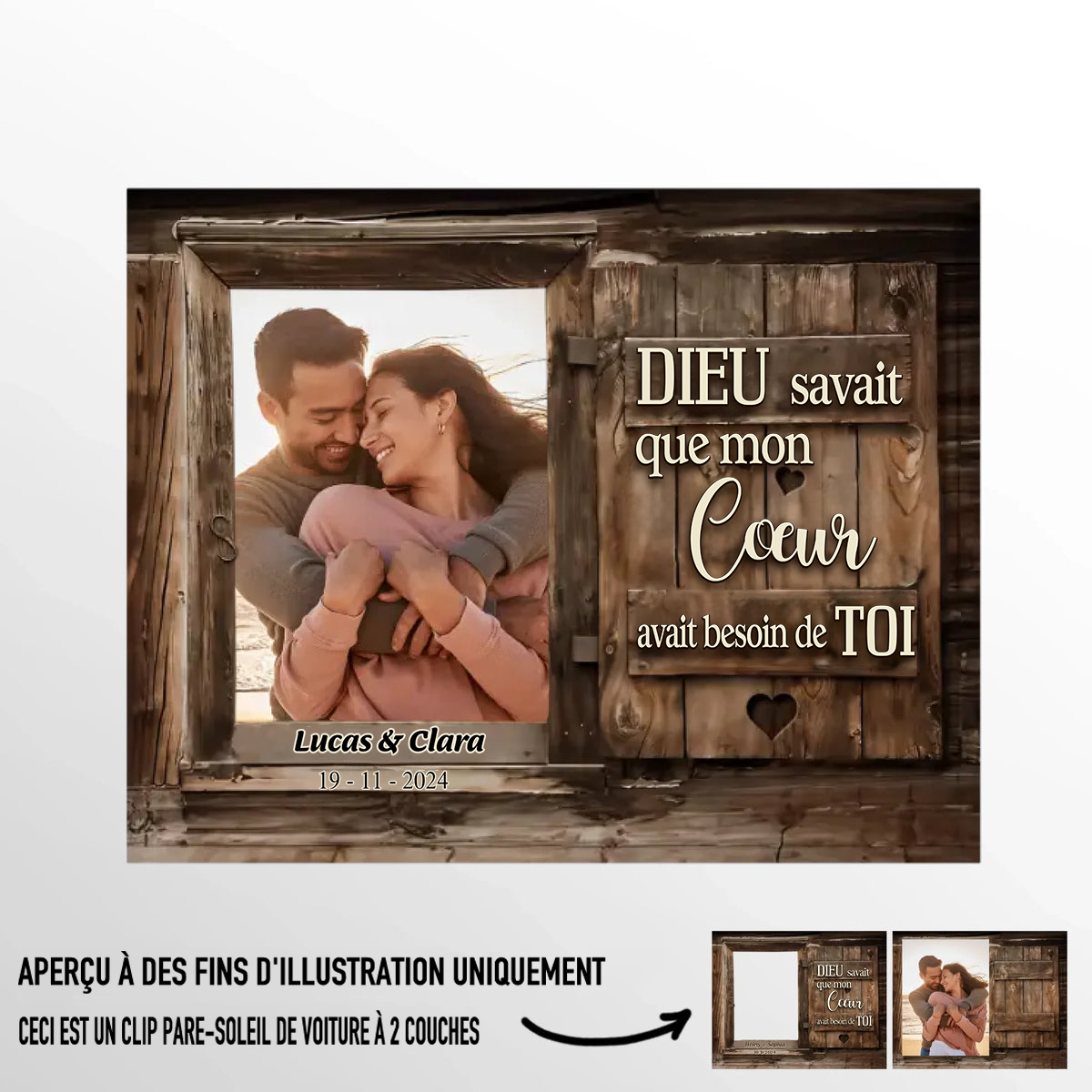 Clip pare-soleil personnalisé avec cadre photo – Cadeau pour couples