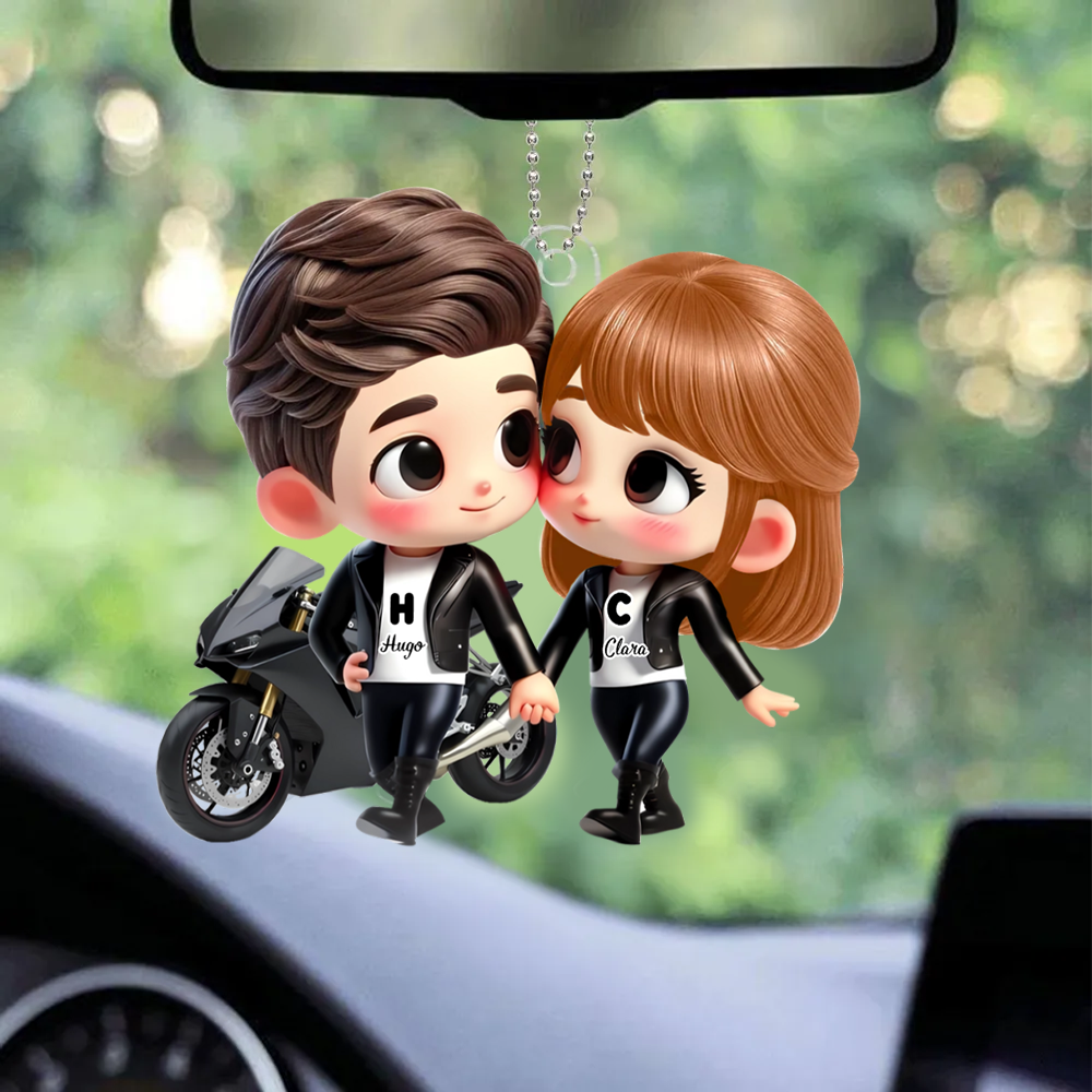 Porte-voiture en acrylique Cartoon pour couple à moto – Cadeau pour couple