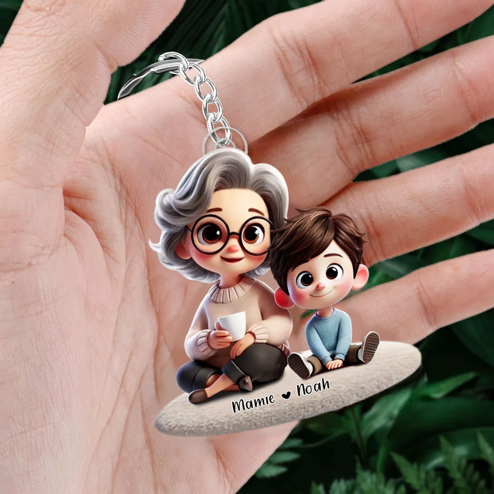 Porte-clés en acrylique personnalisé « Grand-mère et petit-enfant »