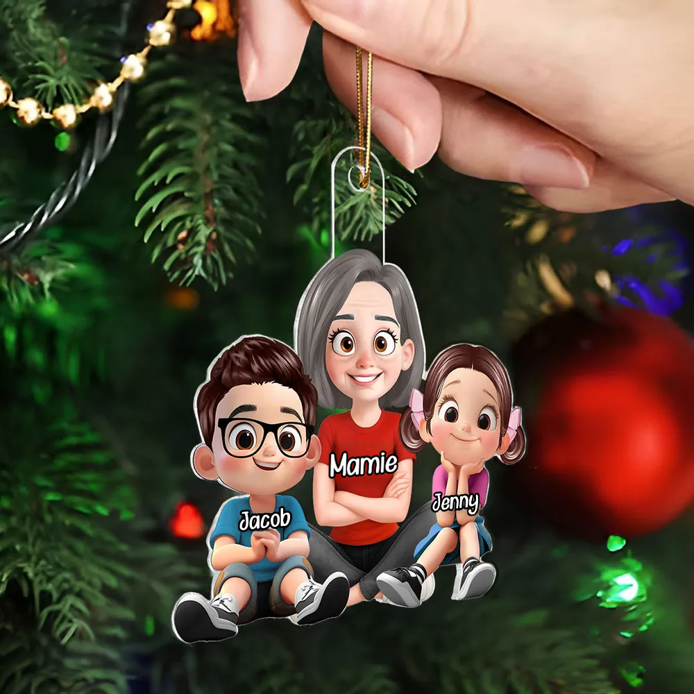 Ornement de Noël en acrylique personnalisé « Mamie & Petits-Enfants »