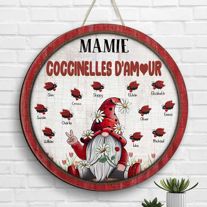 Nain et coccinelle – Panneau en bois personnalisé pour mamie