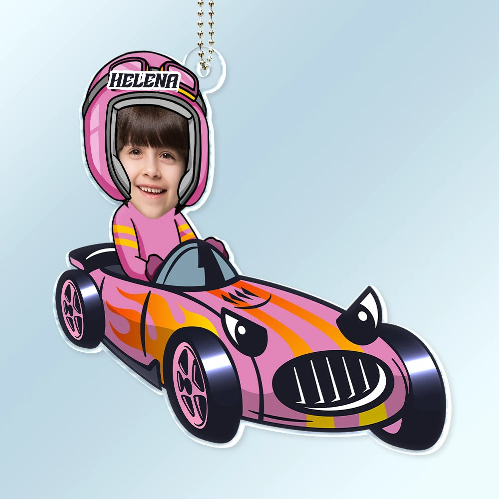 Pilote de course bébé – Ornement photo en acrylique
