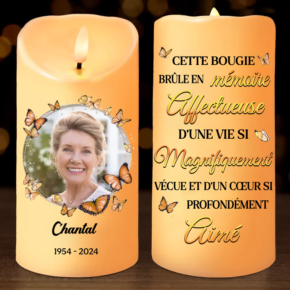 Bougie LED commémorative personnalisée avec papillons et photo