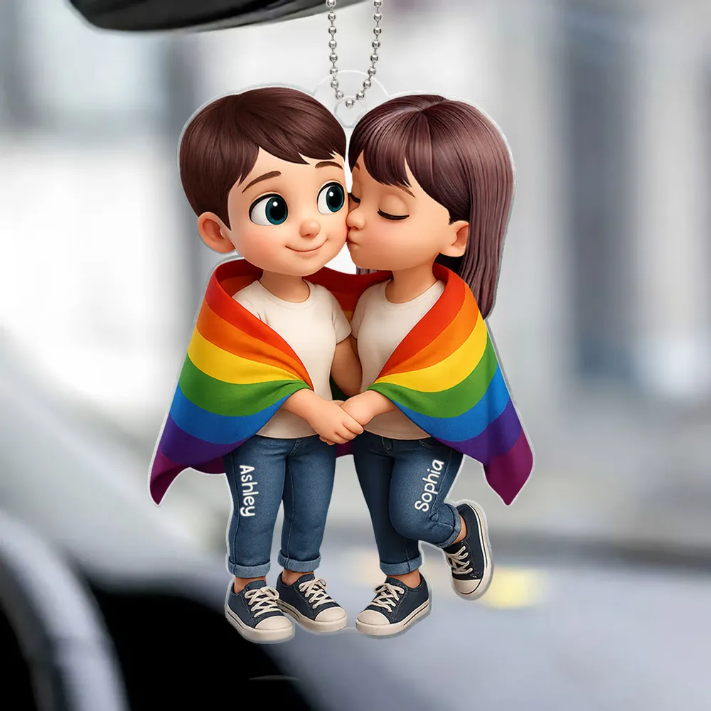 Couple avec couverture arc-en-ciel – Porte-clés auto en acrylique personnalisé, cadeau pour couples LGBT