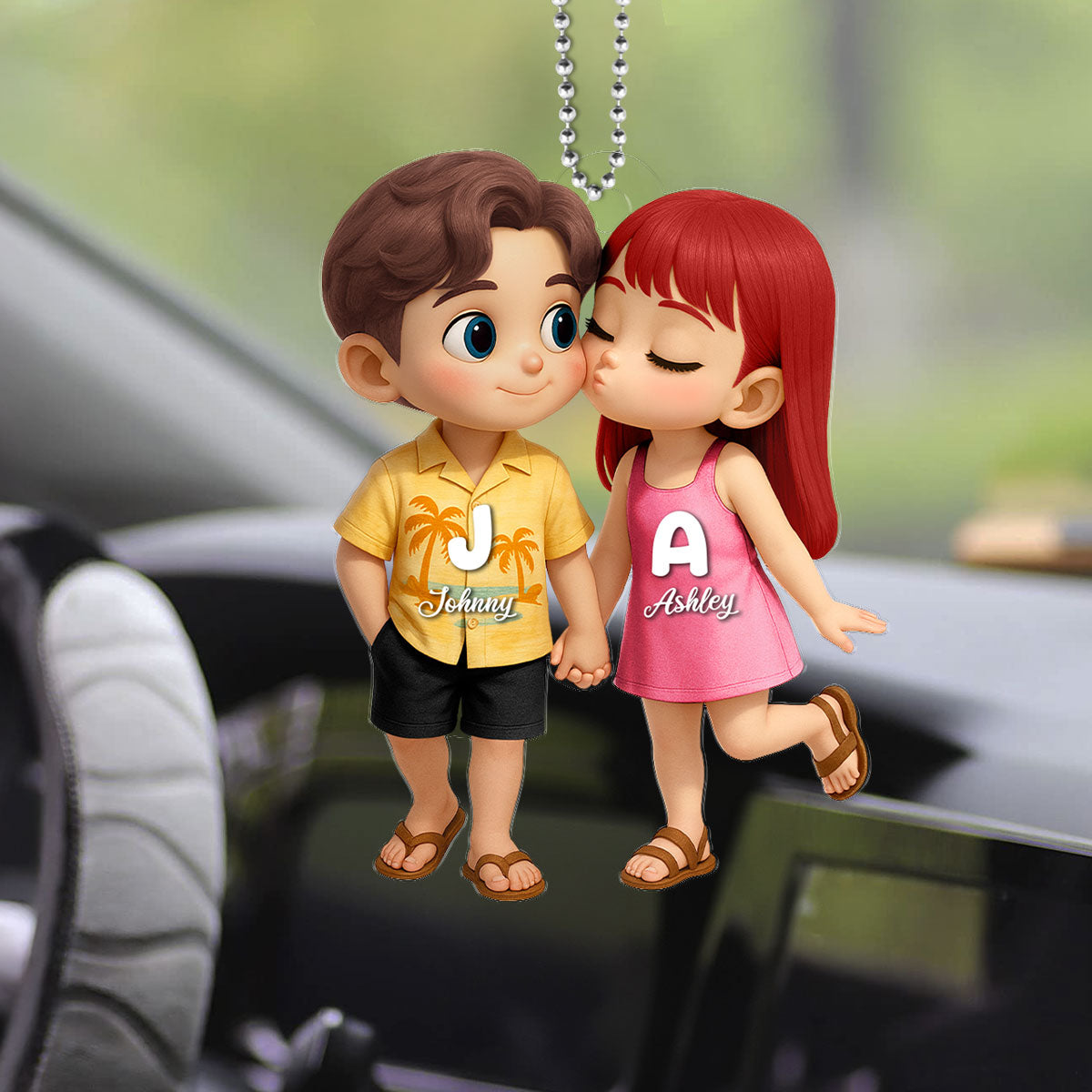 Porte-clés de voiture personnalisé en acrylique – Cadeau estival pour couples