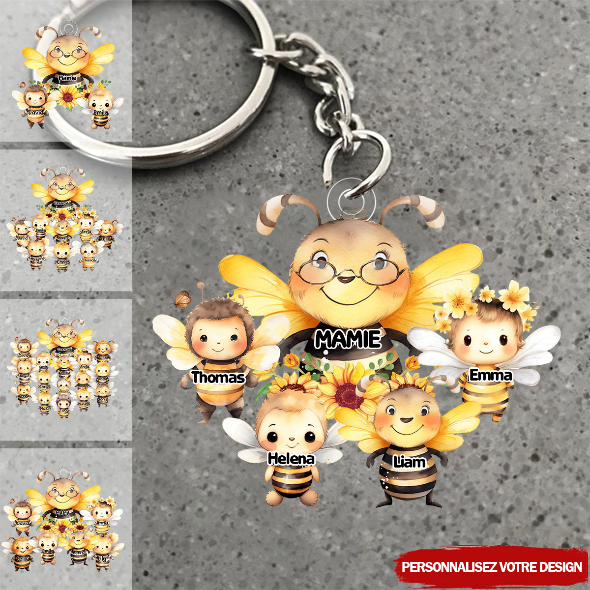 Porte-clés personnalisé avec des abeilles – Cadeau pour maman et mamie