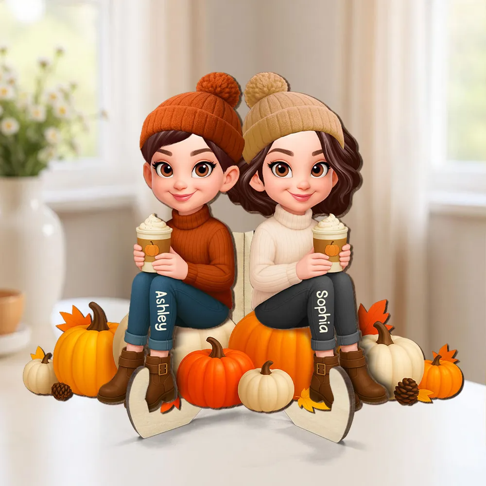 Panneau en bois personnalisé avec des femmes sur des citrouilles Cadeau pour amies et sœurs