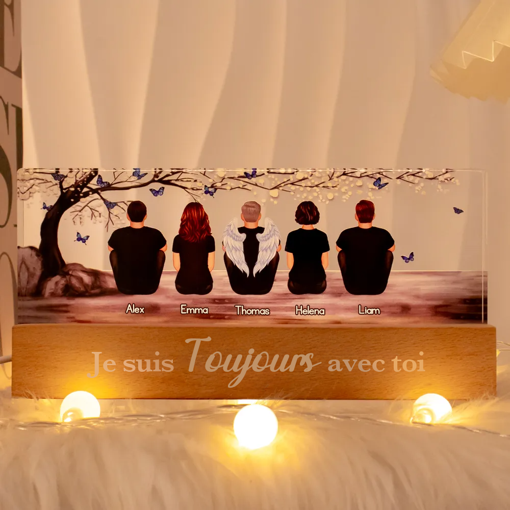 Veilleuse LED personnalisée – Famille sous l’arbre, cadeau de deuil