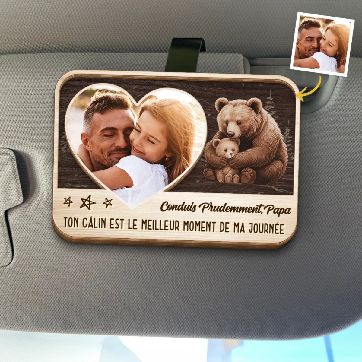 Conduis prudemment – Pince pare-soleil personnalisée avec photo