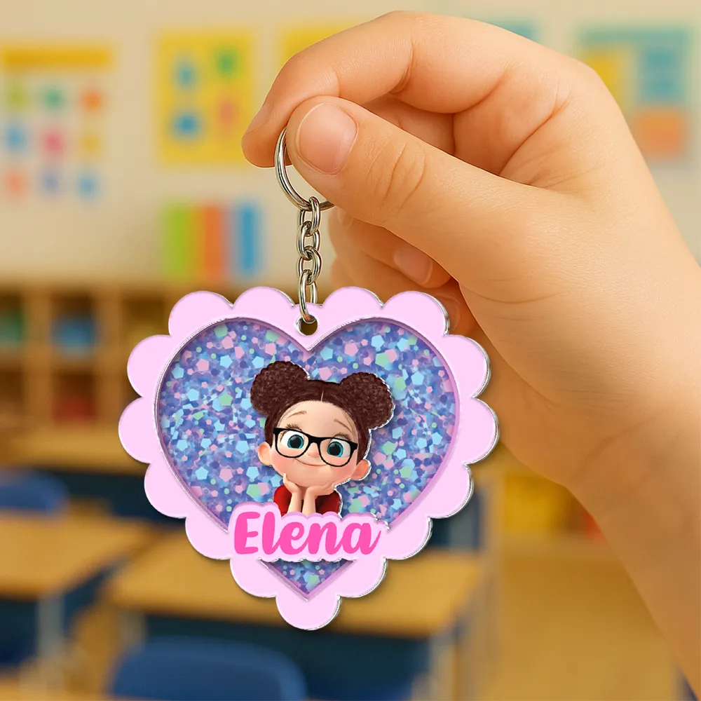 Porte-clés en acrylique avec cœur et nom – Cadeau pour enfants