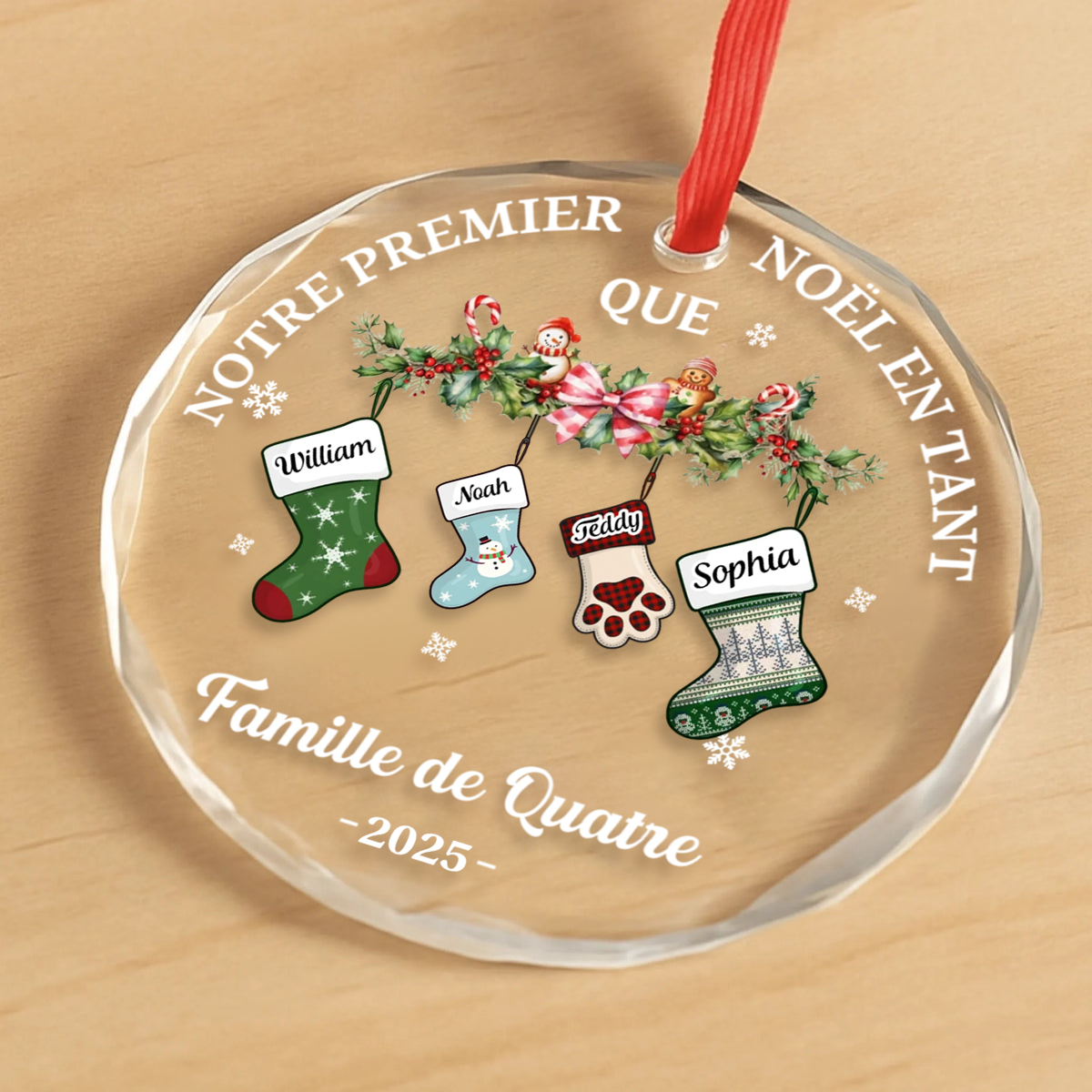 Premier Noël en famille... Ornement en verre personnalisé Décoration de Noël