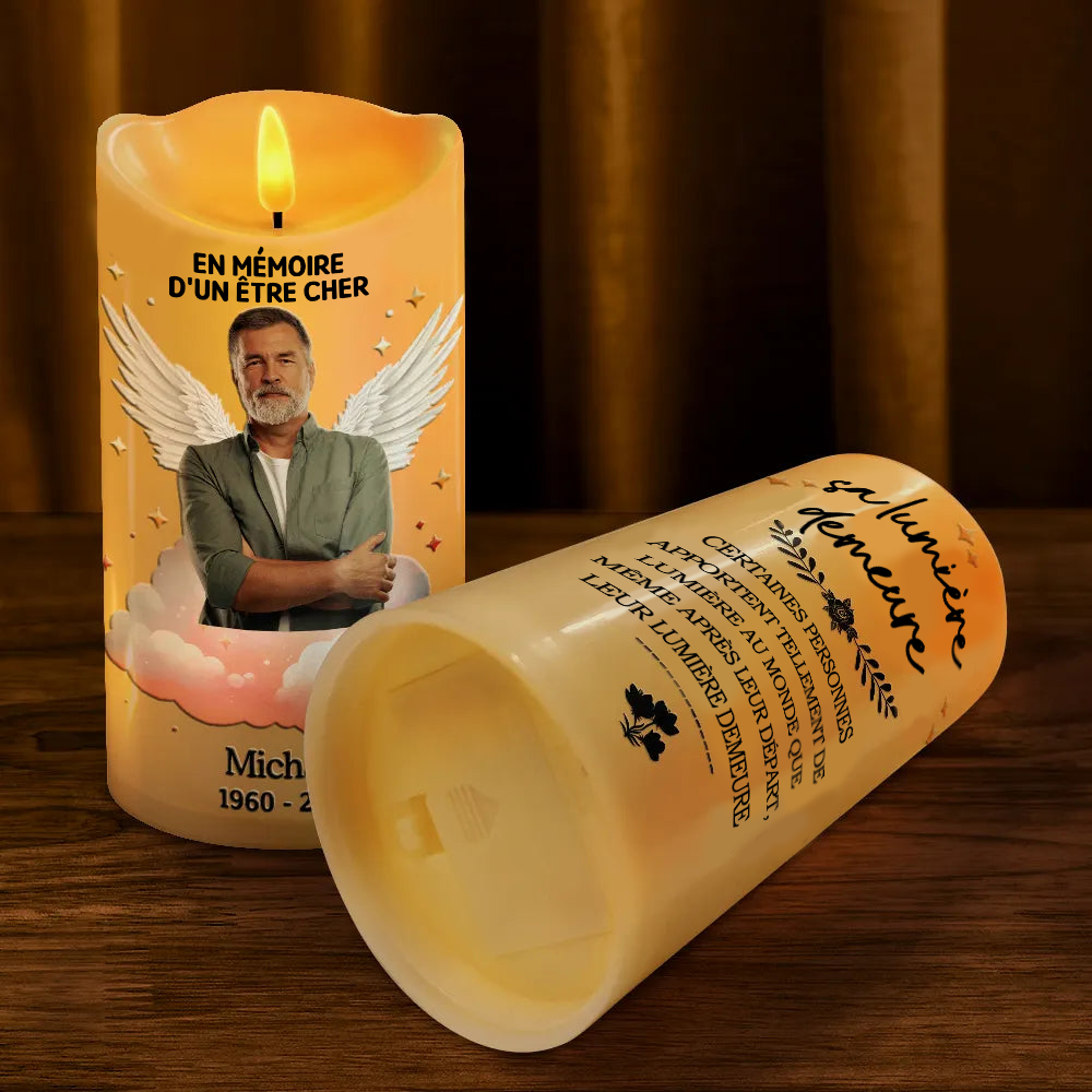 Sa lumière demeure- Bougie LED avec photo Cadeau commémoratif